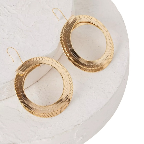 Anthropologie 14k Gold Plated Herringbone Swirl Drop Earrings - Picture 1 of 6